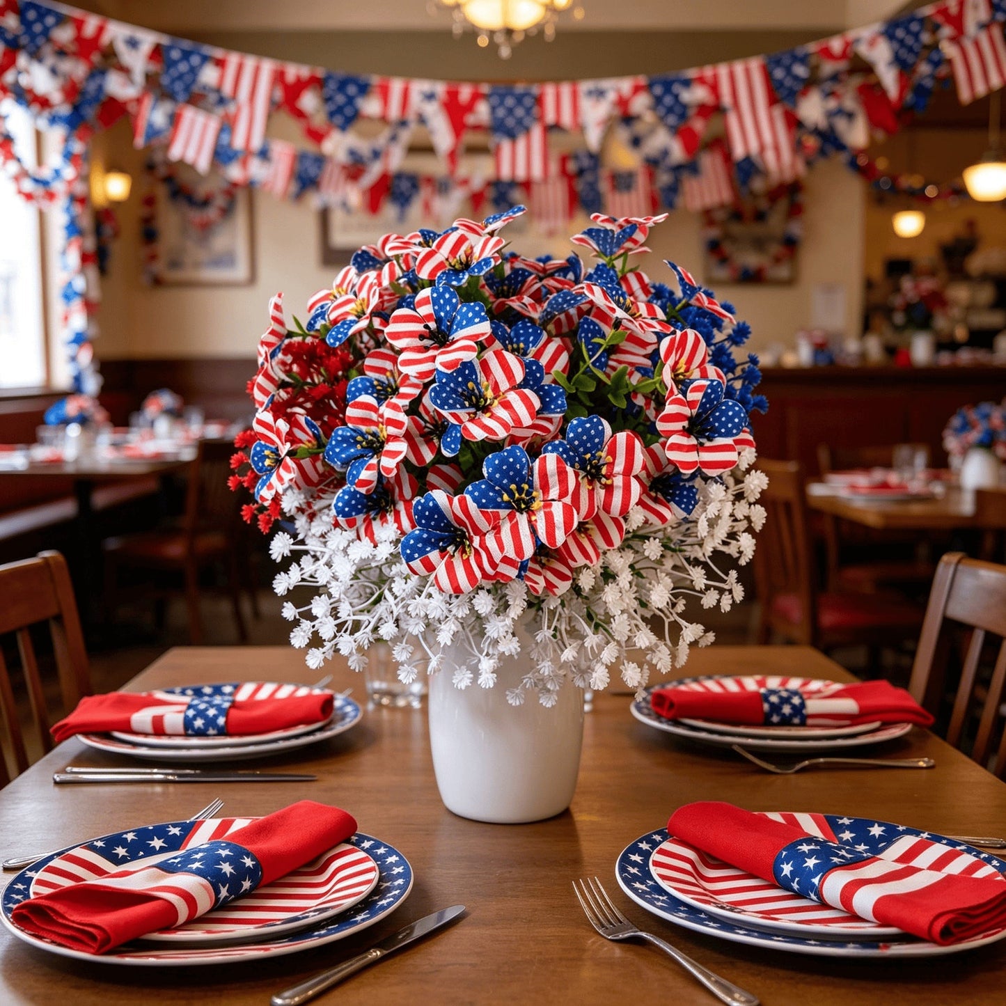 🔥4th of July Hot Sale 50% Off🔥Patriotic Red White Blue Artificial Flowers💐