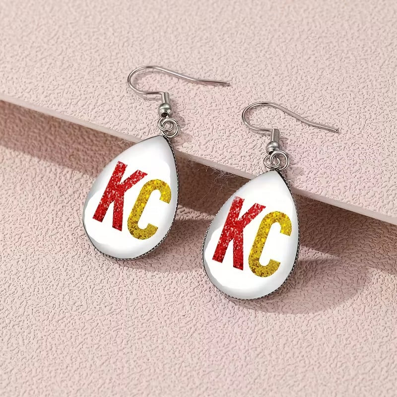1 Pair KC Football Team Spirit Earrings - Bold KC Letters in Red & Yellow, Durable Sports Jewelry for Game Day, Cheerleading, Parties
