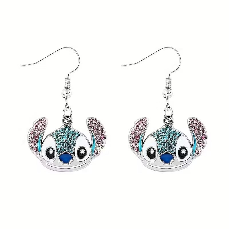1 Pair of Authorized Disney Lilo & Stitch Rhinestone Earrings, a Stylish Anime Accessory Gift for Women.