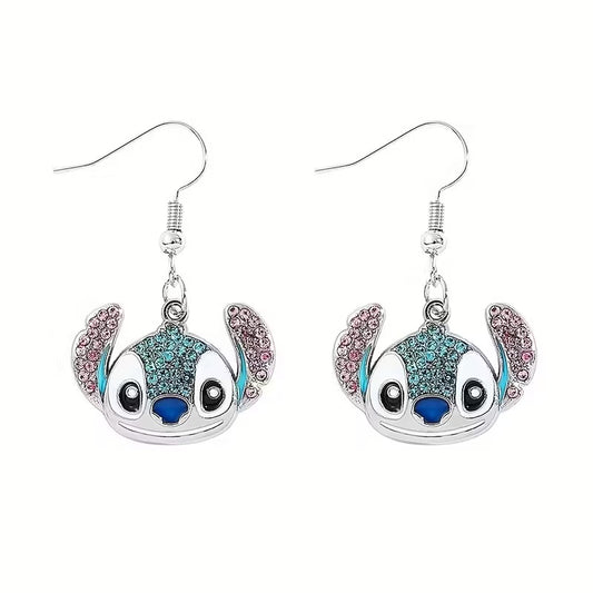 1 Pair of Authorized Disney Lilo & Stitch Rhinestone Earrings, a Stylish Anime Accessory Gift for Women.