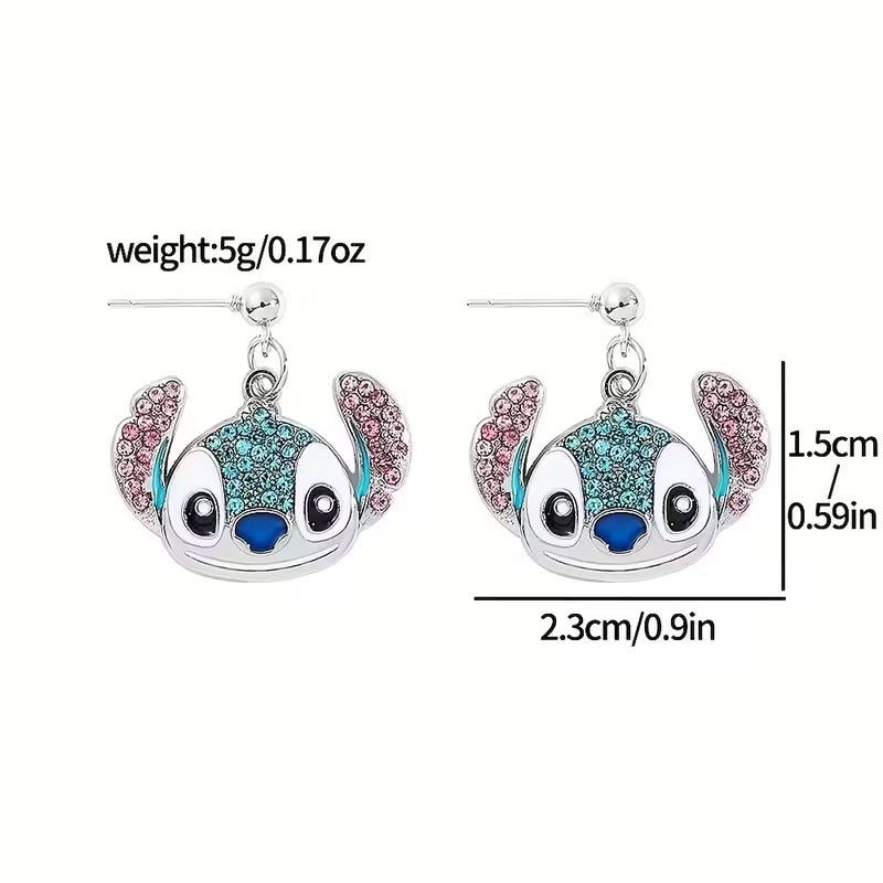 1 Pair of Authorized Disney Lilo & Stitch Rhinestone Earrings, a Stylish Anime Accessory Gift for Women.