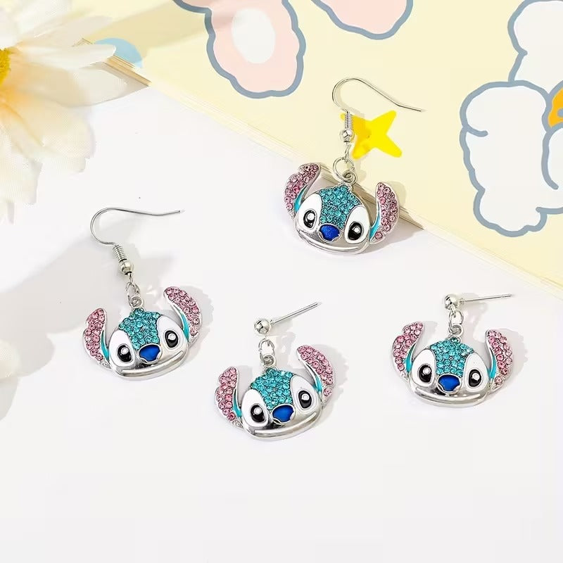 1 Pair of Authorized Disney Lilo & Stitch Rhinestone Earrings, a Stylish Anime Accessory Gift for Women.