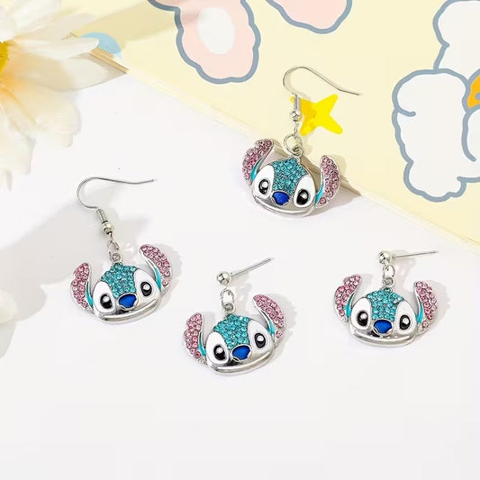 1 Pair of Authorized Disney Lilo & Stitch Rhinestone Earrings, a Stylish Anime Accessory Gift for Women.