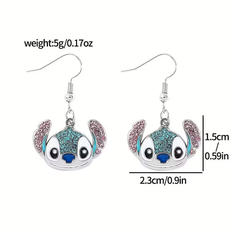 1 Pair of Authorized Disney Lilo & Stitch Rhinestone Earrings, a Stylish Anime Accessory Gift for Women.