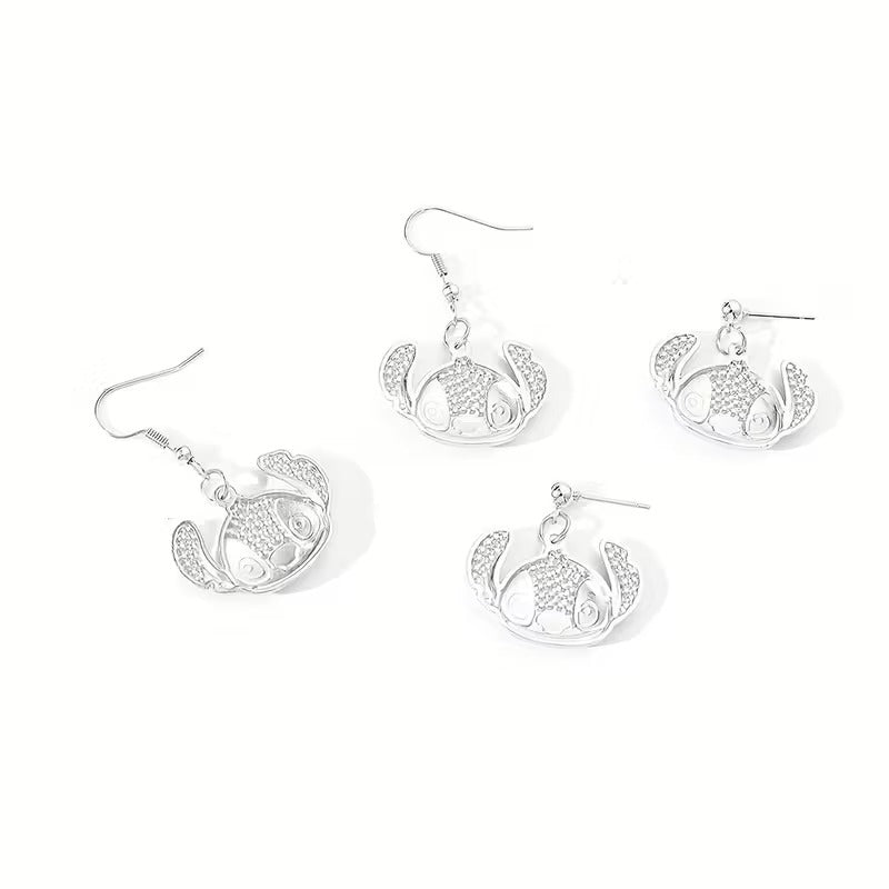 1 Pair of Authorized Disney Lilo & Stitch Rhinestone Earrings, a Stylish Anime Accessory Gift for Women.