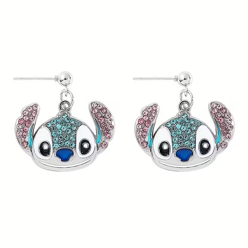 1 Pair of Authorized Disney Lilo & Stitch Rhinestone Earrings, a Stylish Anime Accessory Gift for Women.